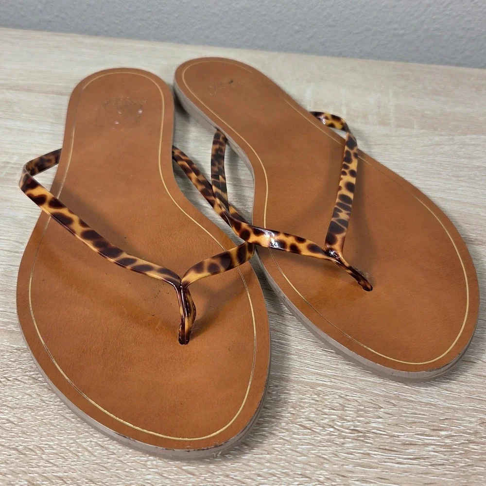 J.Crew Made in Italy Tortoise Flip Flop Sandals Women's 12 Brown Thong